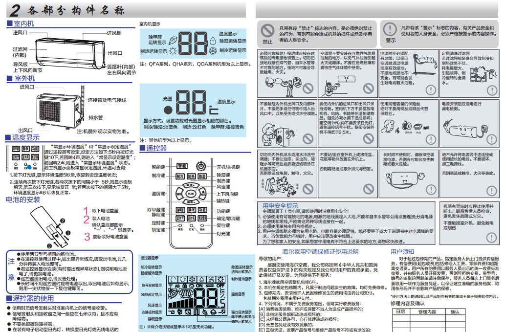 海尔kfr-26gw/09qea22a家用变频空调器使用安装说明书