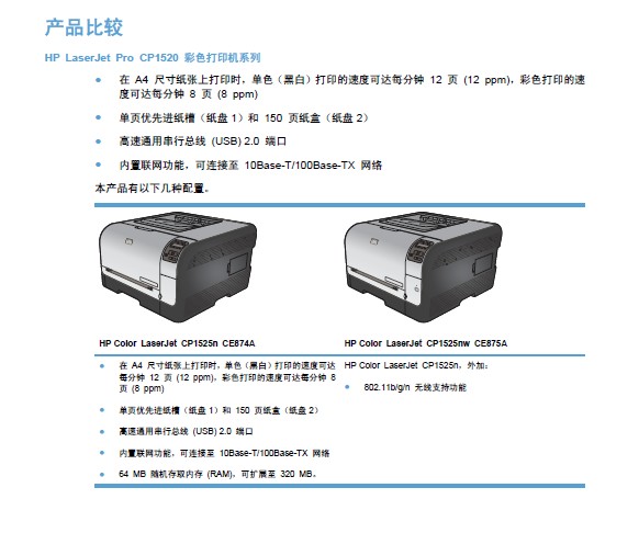 惠普color laserjet pro cp25n打印机使用说明书