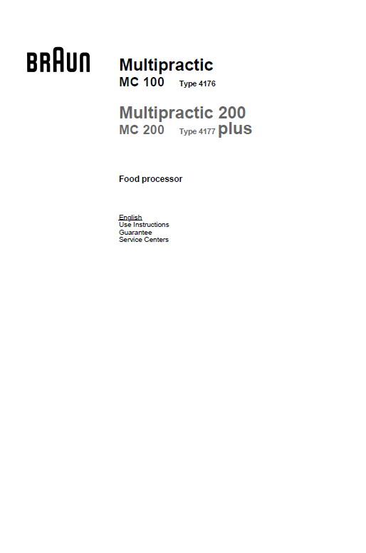 博朗MC200食物调理机英文使用说明书_博朗M