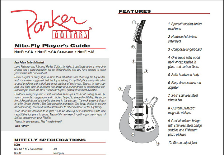 Parker NiteFly Players Guide吉他\/贝司英文说明