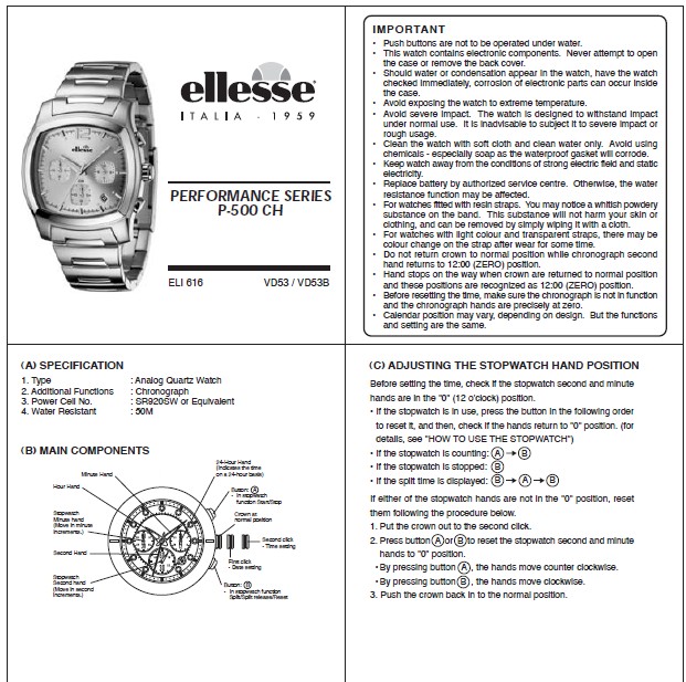 艾力士ellesse  p-500  ch型手表使用说明书