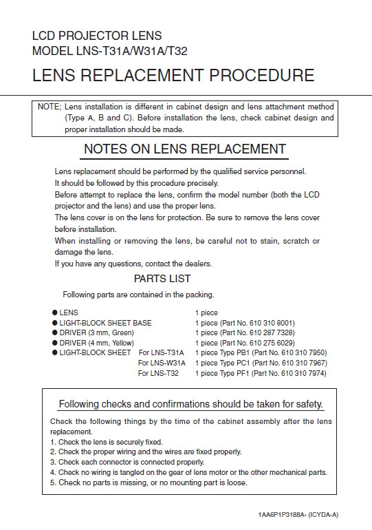 三洋LNS-T31A投影机英文说明书_三洋LNS-T3