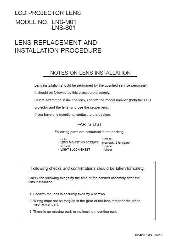 三洋LNS-M01投影机英文说明书_三洋LNS-M0