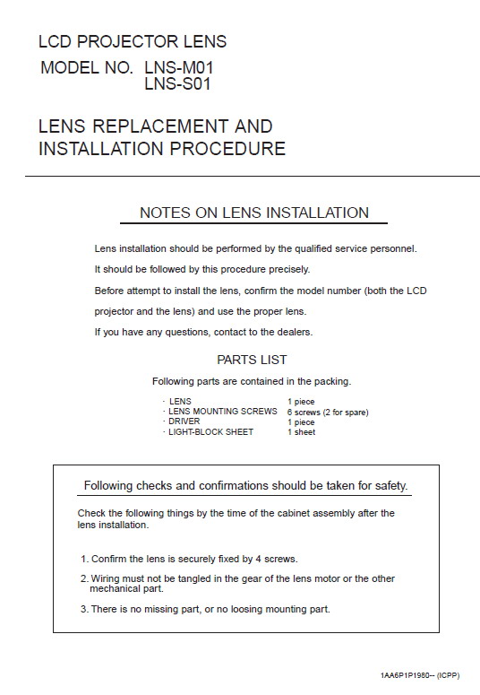 三洋LNS-S01投影机英文说明书_三洋LNS-S0