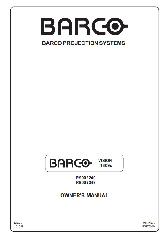 Barco巴可VISION1609S投影机英文说明书_Ba