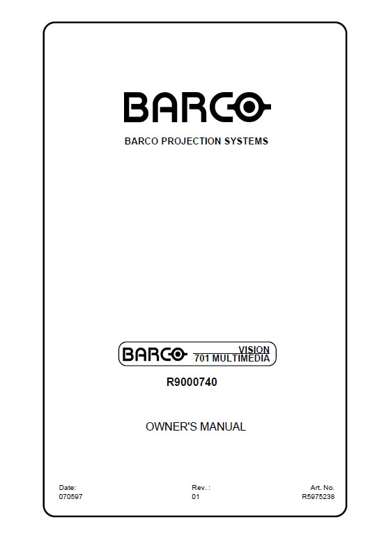 Barco巴可VISION701投影机英文说明书官方下