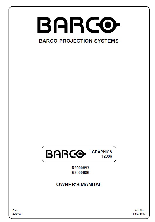 Barco巴可GRAPHICS1208s投影机英文说明书