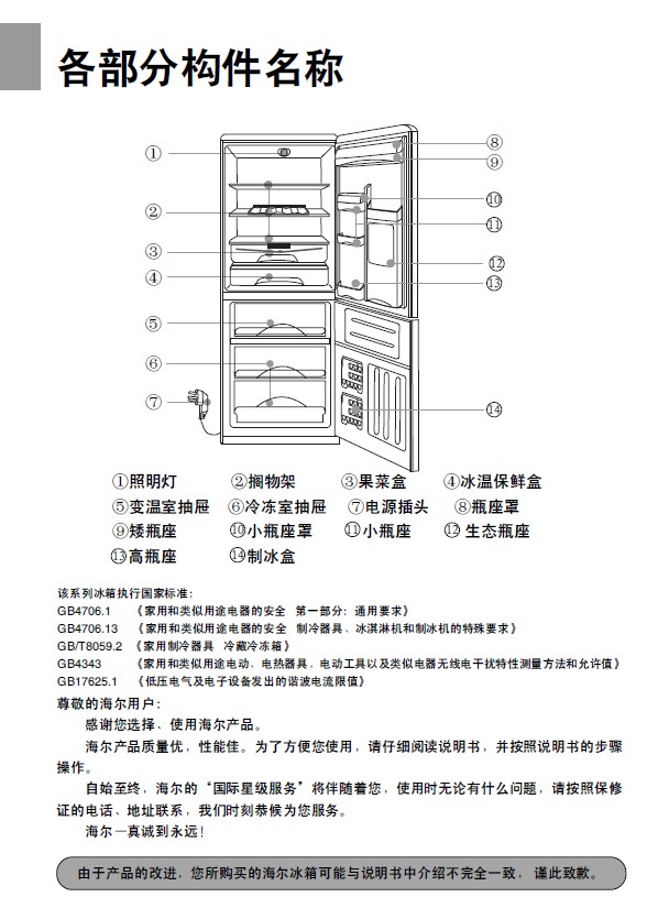 海尔bcd-238bc冰柜 使用说明书