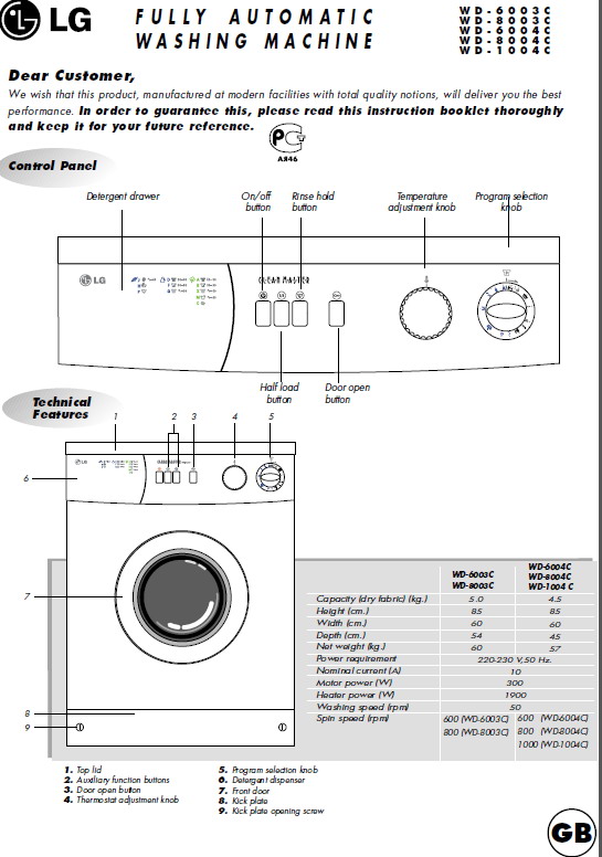 乐金洗衣机WD-6004C英文说明书_乐金洗衣机