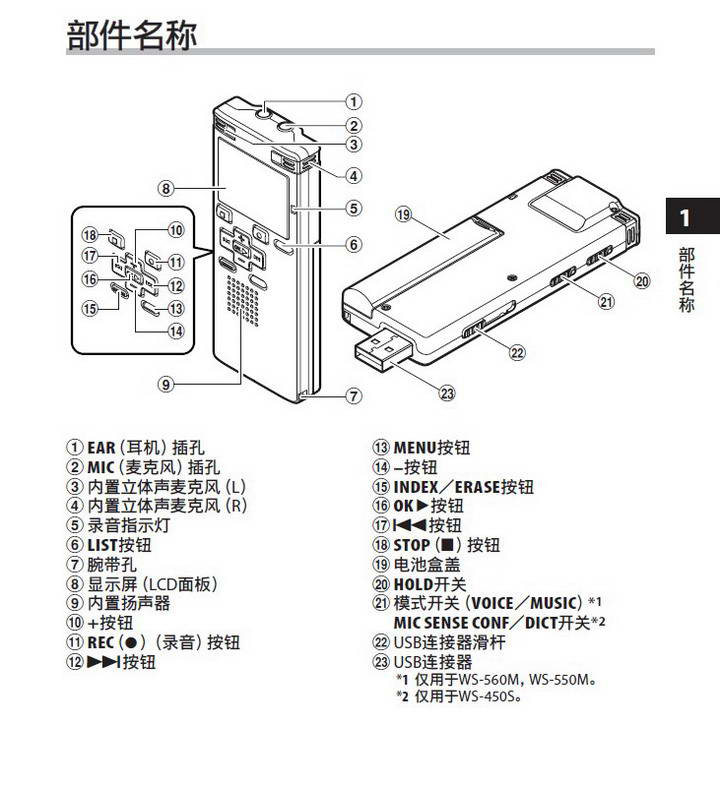 奥林巴斯录音笔WS-560M型使用说明书官方下
