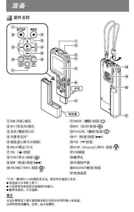 奥林巴斯录音笔WS-210S型使用说明书官方下
