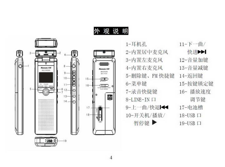 纽曼rv20数码录音笔使用说明书