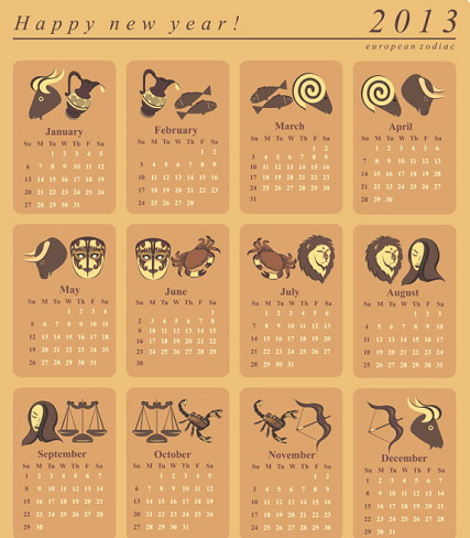 2013星座日历模板矢量素材