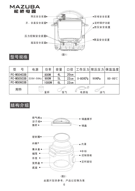 松桥pc-ms603b电压力锅说明书