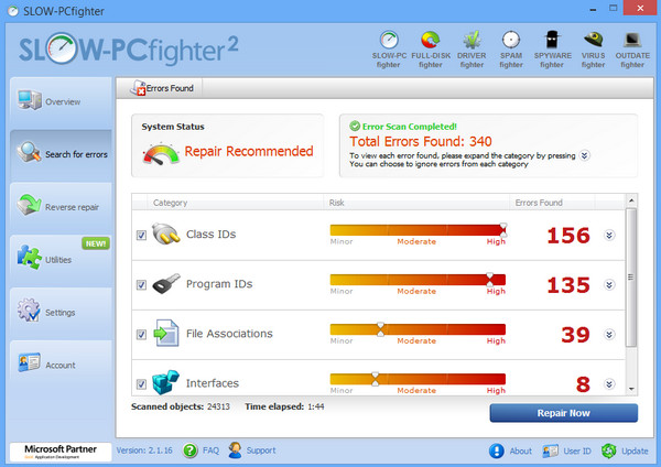 注冊表清理工具SLOWPCfighter截圖