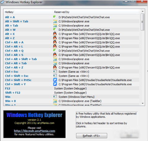查看被占用的快捷键(Windows Hotkey Explorer)