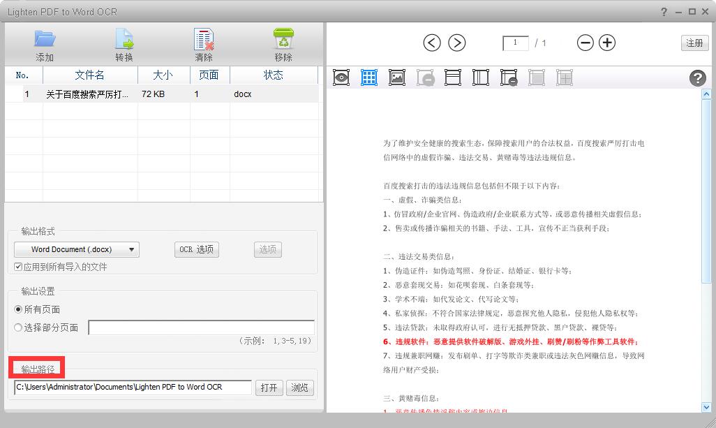 Lighten PDF to Word OCR截图