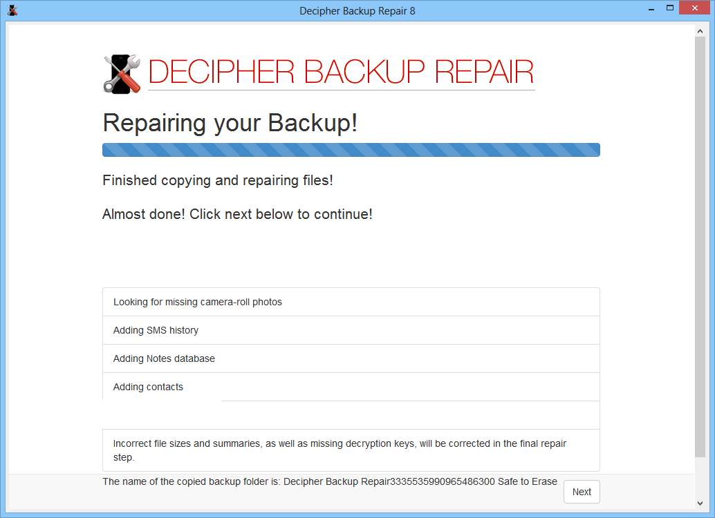 decipher backup repair reddit