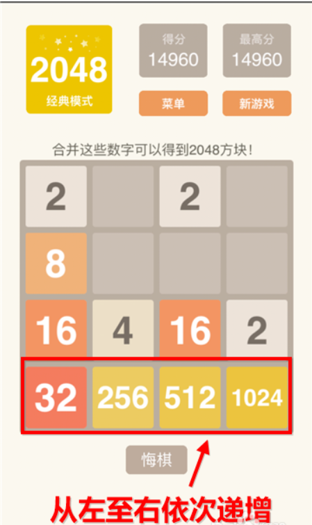 2048游戏拿高分技巧1,最大数尽可能放在角落.