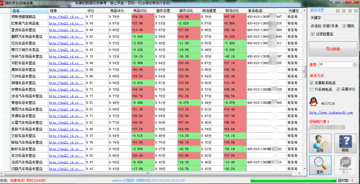 捷豹京東店鋪采集