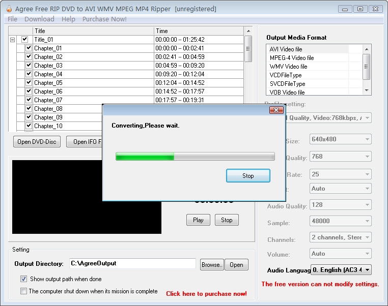 Agree Free Rip DVD to AVI WMV MPEG MP4 Ripper